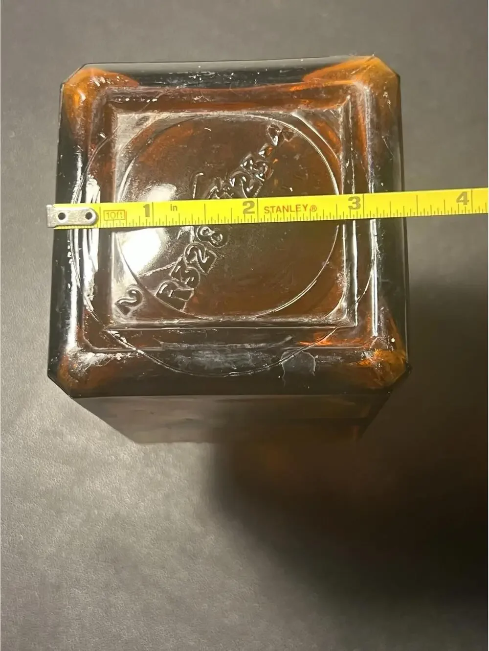 Wheaton Glass Co 1952 Federal Law Amber Strap-Sided Liquor Bottle, 3.5x7.75”
